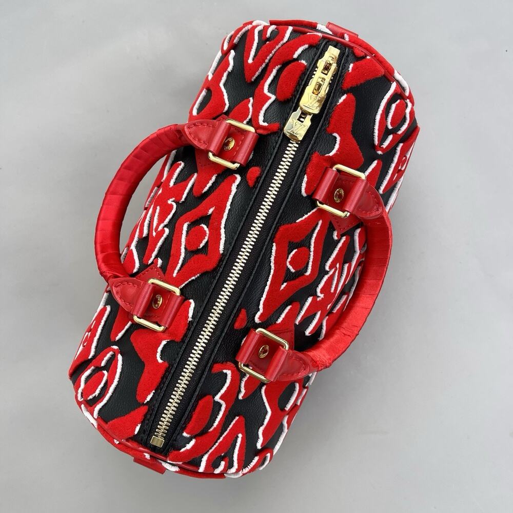 Louis Vuitton Speedy Bandouliere 25 Urs Fischer Black And Red Velvet And Leather - Picture 9 of 14